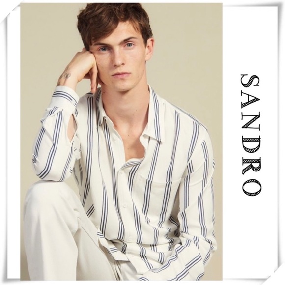 Sandro Other - Sandro Striped Slim fit Button Down Shirt in White with Blue